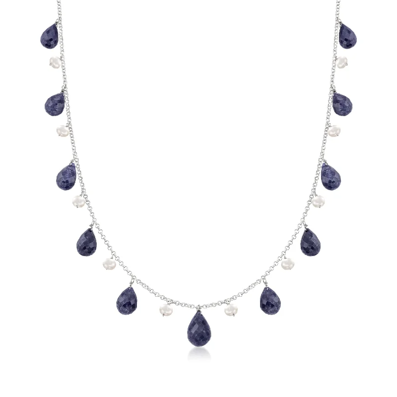 Classic And Modern Jewelry Styles On Sale Ross-Simons 4-5mm Cultured Pearl and Sapphire Bead Necklace in Sterling Silver