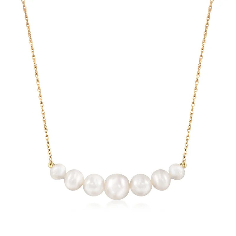 Luxury Meets Affordability – Jewelry Sale Live Now Ross-Simons 5-9mm Graduated Cultured Pearl Bar Necklace in 14kt Yellow Gold