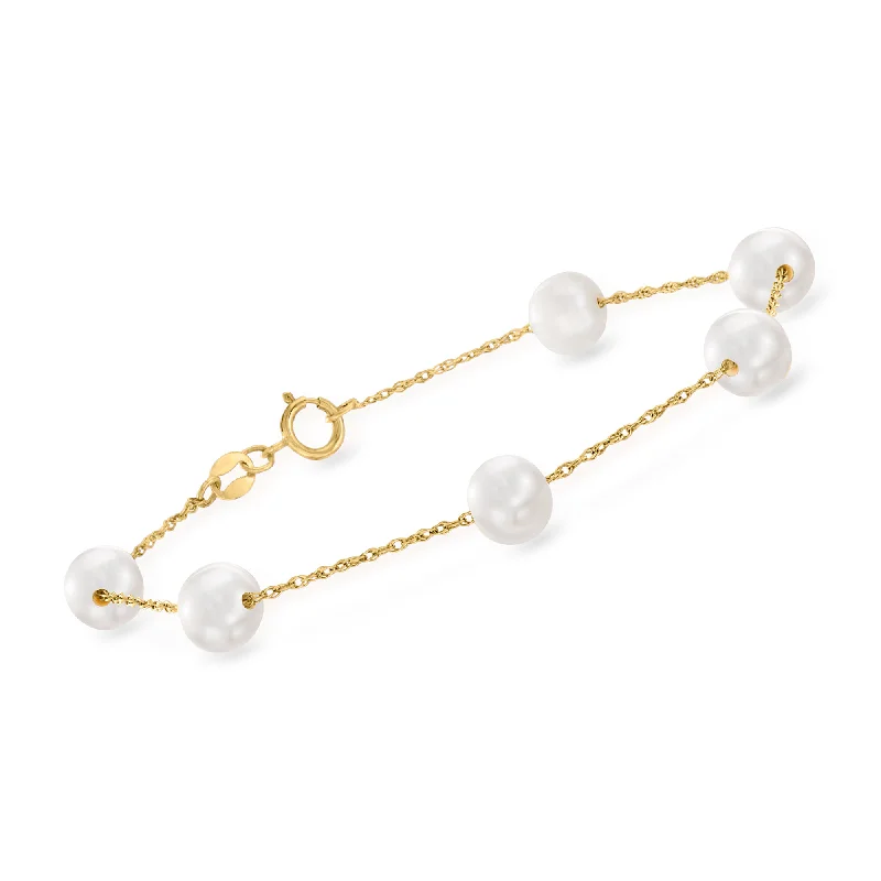 Chic, Trendy, And Affordable Jewelry Sale Ross-Simons 6.5-7mm Cultured Pearl Station Bracelet in 14kt Yellow Gold