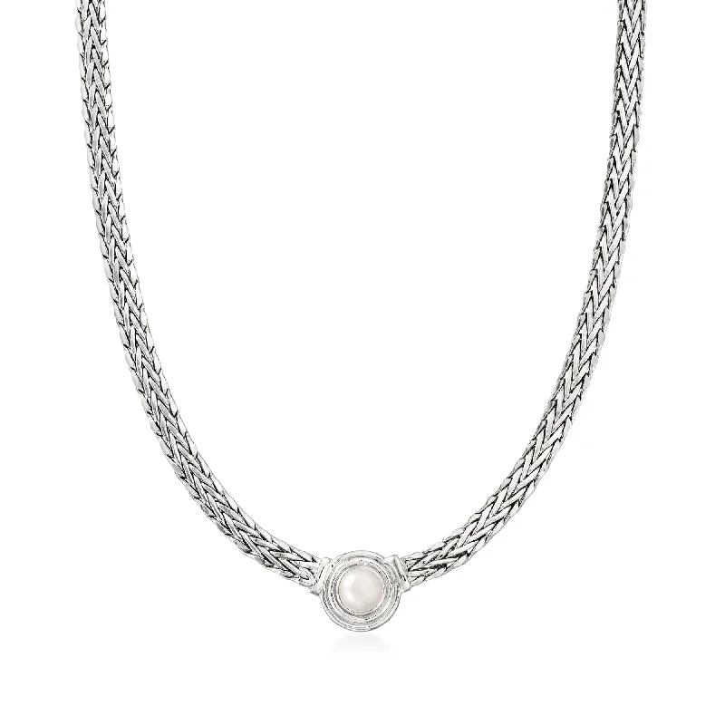Personalized Jewelry Sale – Unique Pieces At Great Prices Ross-Simons 8mm Cultured Pearl Flat Wheat Chain Necklace in Sterling Silver