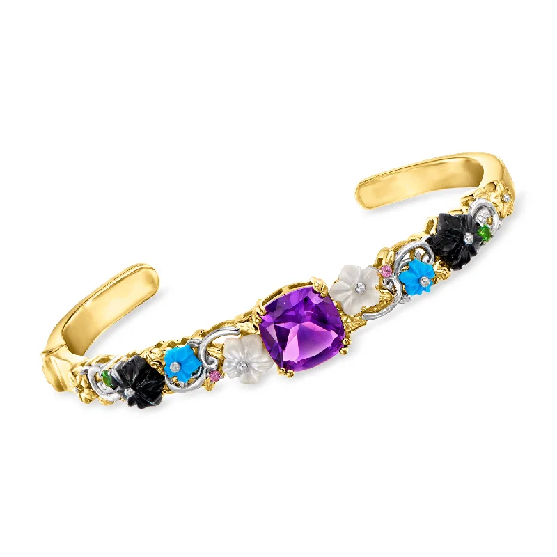 Trending Jewelry Now At Unbeatable Prices Ross-Simons Amethyst and Multi-Gemstone Floral Cuff Bracelet With Mother-Of-Pearl in 2-Tone Sterling Silver Trending Jewelry Now At Unbeatable Prices Ross-Simons Amethyst and Multi-Gemstone Floral Cuff Bracelet With Mother-Of-Pearl in 2-Tone Sterling Silver