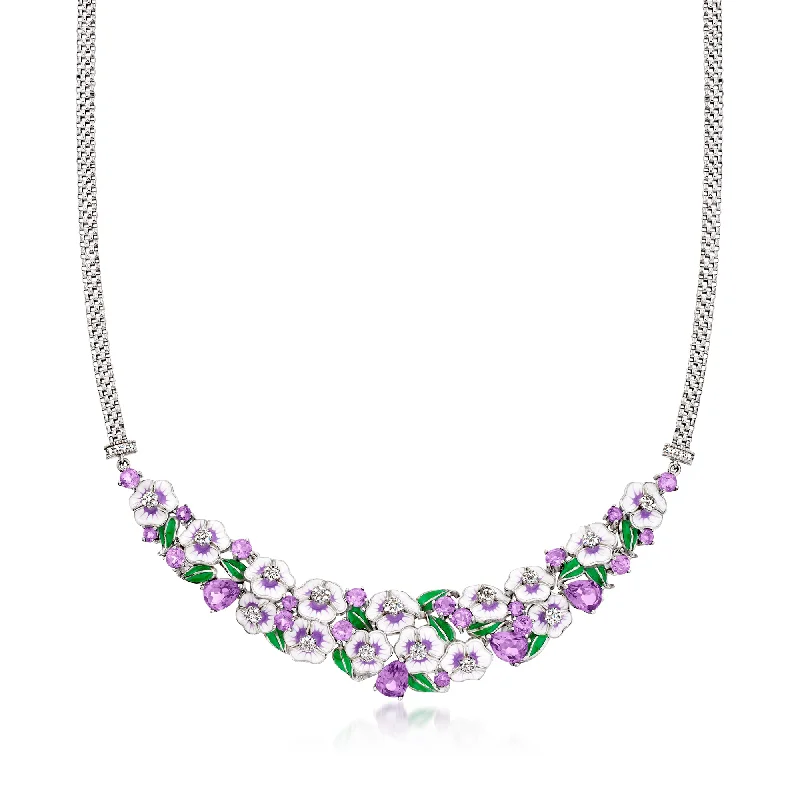Stunning Jewelry At A Fraction Of The Price Ross-Simons Amethyst and . White Topaz Floral Necklace With Multicolored Enamel in Sterling Silver