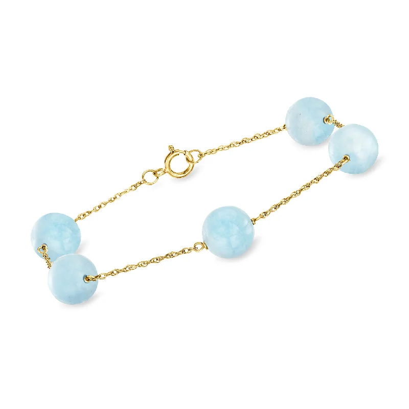 Shop Modern Jewelry Collections With Exclusive Discounts Ross-Simons Aquamarine Bead Station Bracelet in 14kt Yellow Gold Shop Modern Jewelry Collections With Exclusive Discounts Ross-Simons Aquamarine Bead Station Bracelet in 14kt Yellow Gold