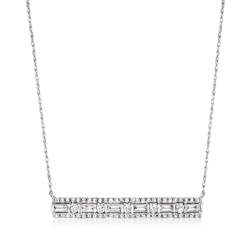 Affordable Glamour – Premium Jewelry At Special Prices Ross-Simons Baguette and Round Diamond Bar Necklace in 14kt White Gold