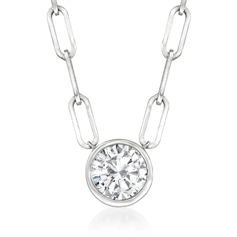 Celebrate With Sparkle – Jewelry Sale Now Live Ross-Simons Bezel-Set Diamond Solitaire Paper Clip Link Necklace in 14kt White Gold