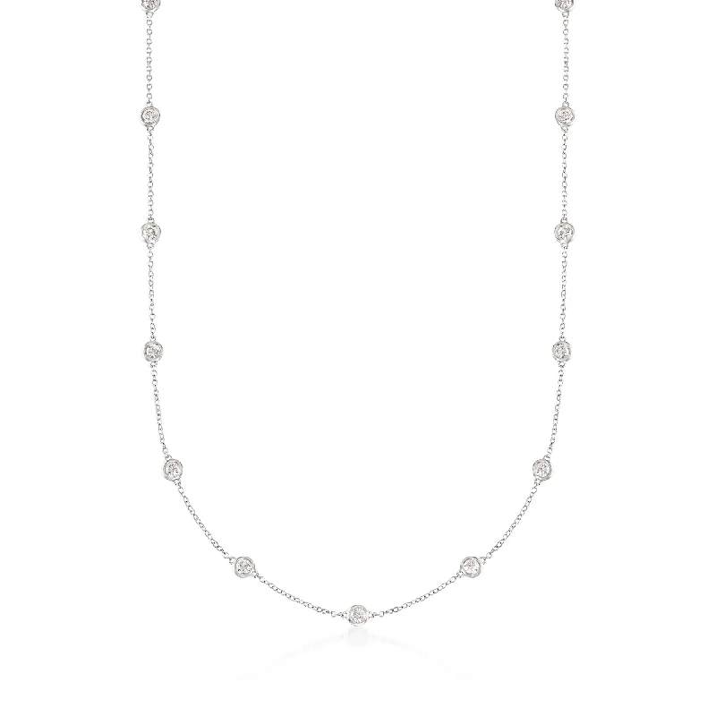 The Perfect Accessory For Less – Jewelry Sale Live Ross-Simons Bezel-Set Diamond Station Necklace in 14kt White Gold