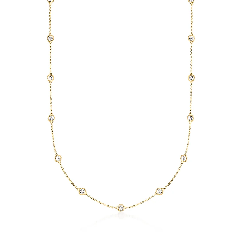 Jewelry Deals That Sparkle – Shop Today Ross-Simons Bezel-Set Diamond Station Necklace in 14kt Yellow Gold