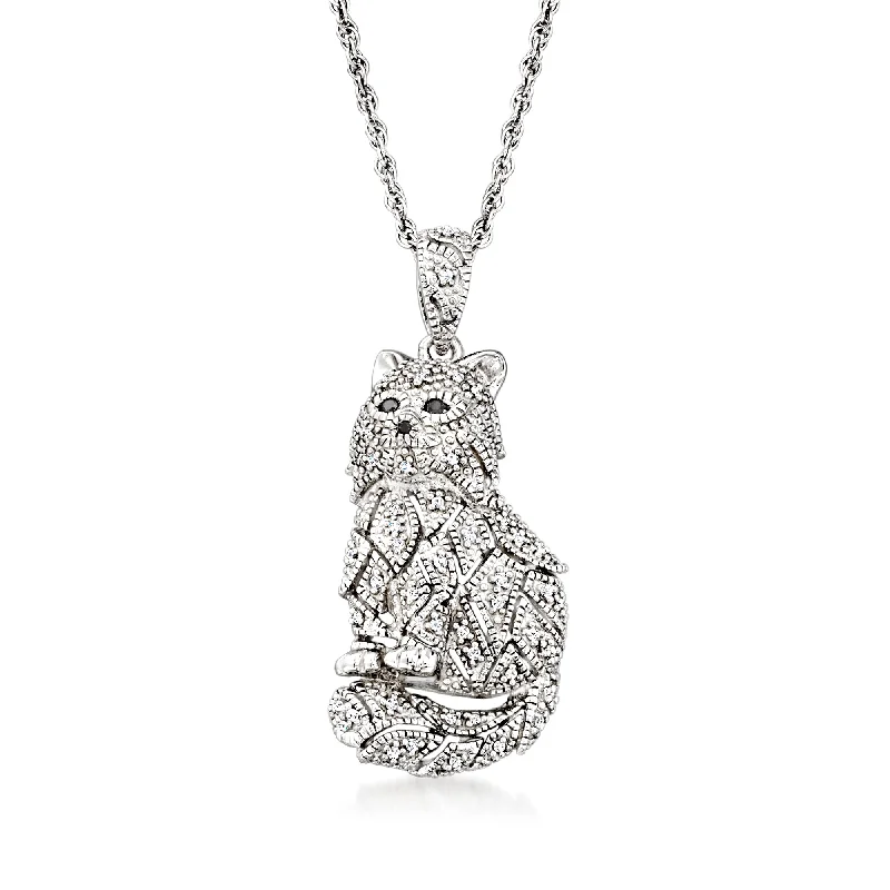 Last Chance To Grab Your Favorite Jewelry At A Discount Ross-Simons Black and White Diamond Cat Pendant Necklace in Sterling Silver