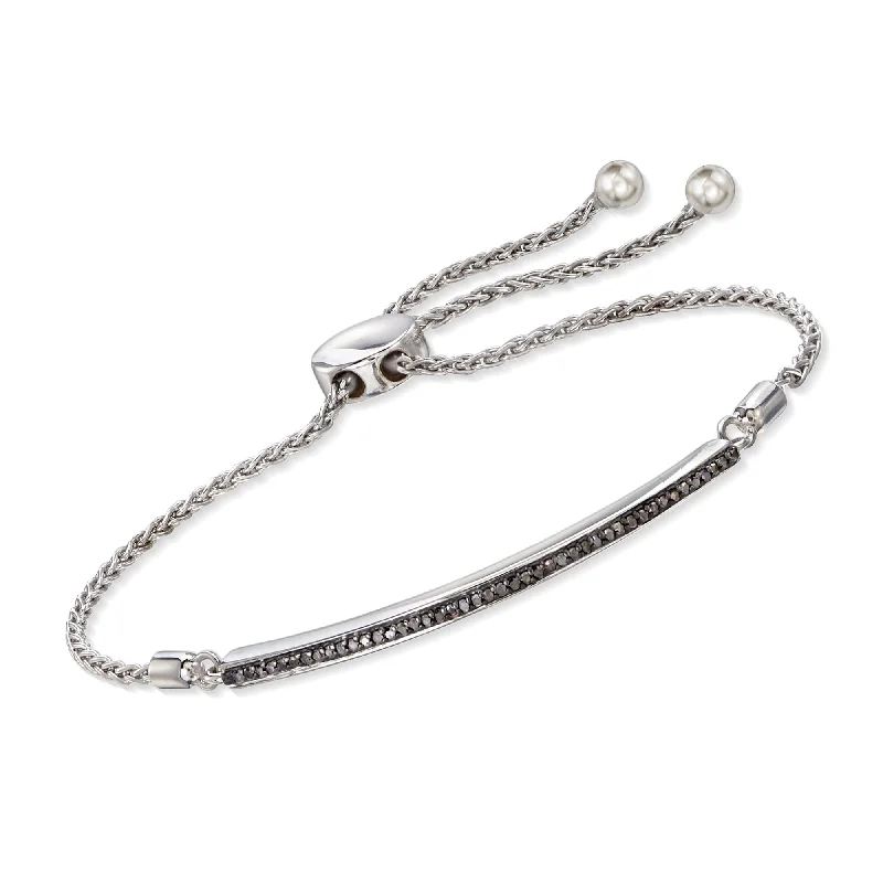 Ross-Simons Black Diamond Bar Bolo Bracelet in Sterling Silver