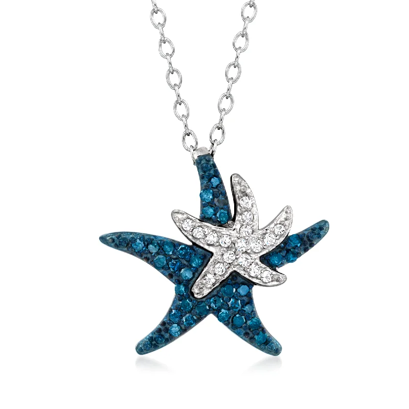 Ross-Simons Blue and White Diamond Starfish Pendant Necklace in Sterling Silver