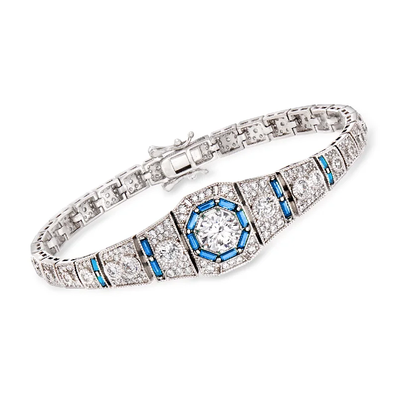 Ross-Simons CZ and . Simulated Sapphire Bracelet in Sterling Silver