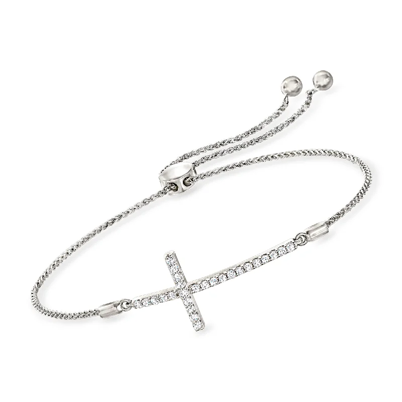 Ross-Simons Diamond Cross Bolo Bracelet in Sterling Silver