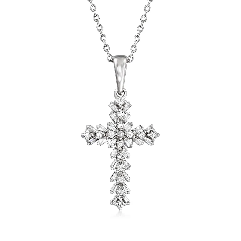 Ross-Simons Diamond Cross Pendant Necklace in 14kt White Gold