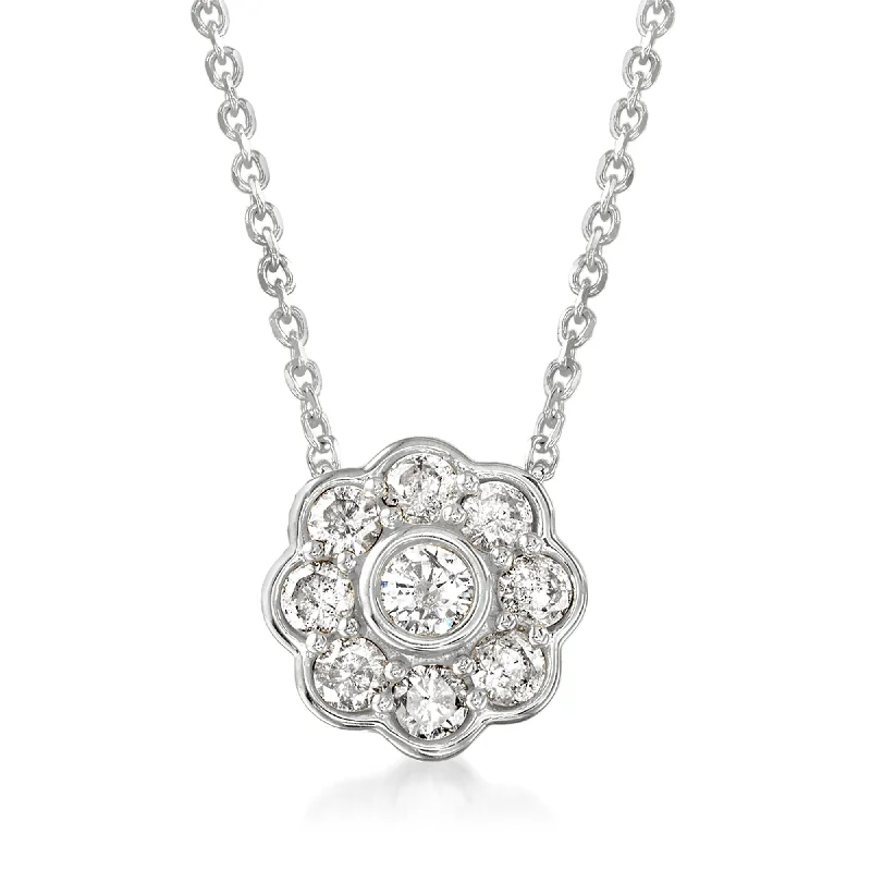 Best Jewelry Sale – Shop Exclusive Designs Now Ross-Simons Diamond Flower Necklace in Sterling Silver