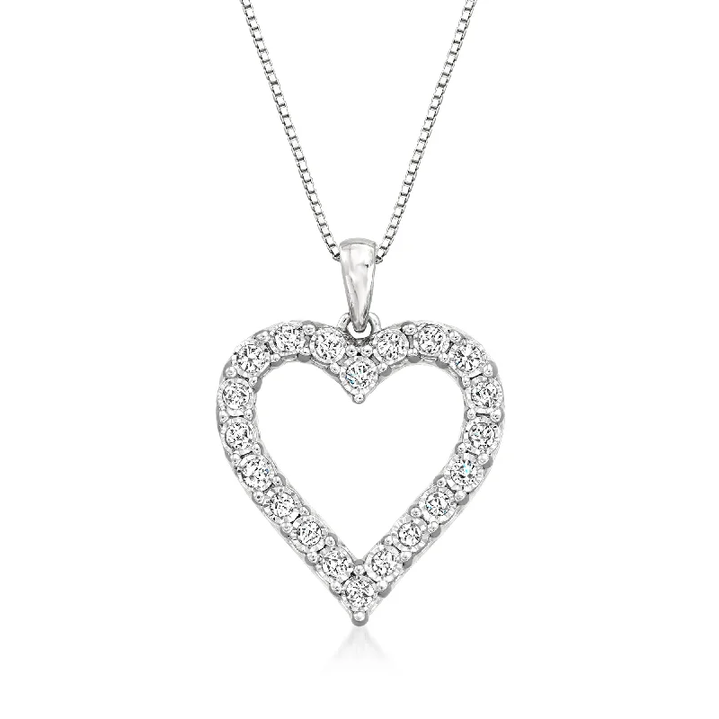 Stunning Jewelry At Even More Stunning Prices Ross-Simons Diamond Open-Space Heart Pendant Necklace in Sterling Silver