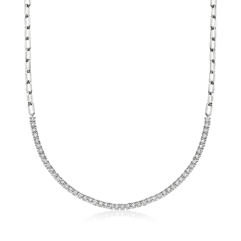 Ross-Simons Diamond Paper Clip Link Tennis Necklace in Sterling Silver