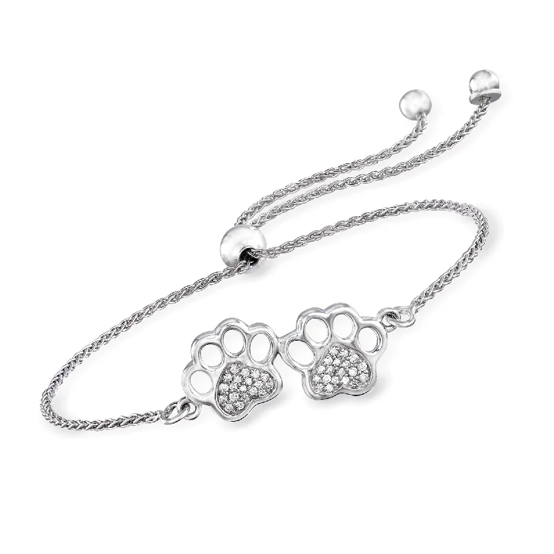 Your Dream Jewelry At Dream Prices Ross-Simons Diamond Paw Print Bolo Bracelet in Sterling Silver Your Dream Jewelry At Dream Prices Ross-Simons Diamond Paw Print Bolo Bracelet in Sterling Silver