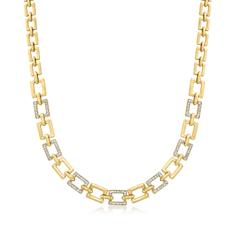 Ross-Simons Diamond Rectangular-Link Necklace in 18kt Gold Over Sterling