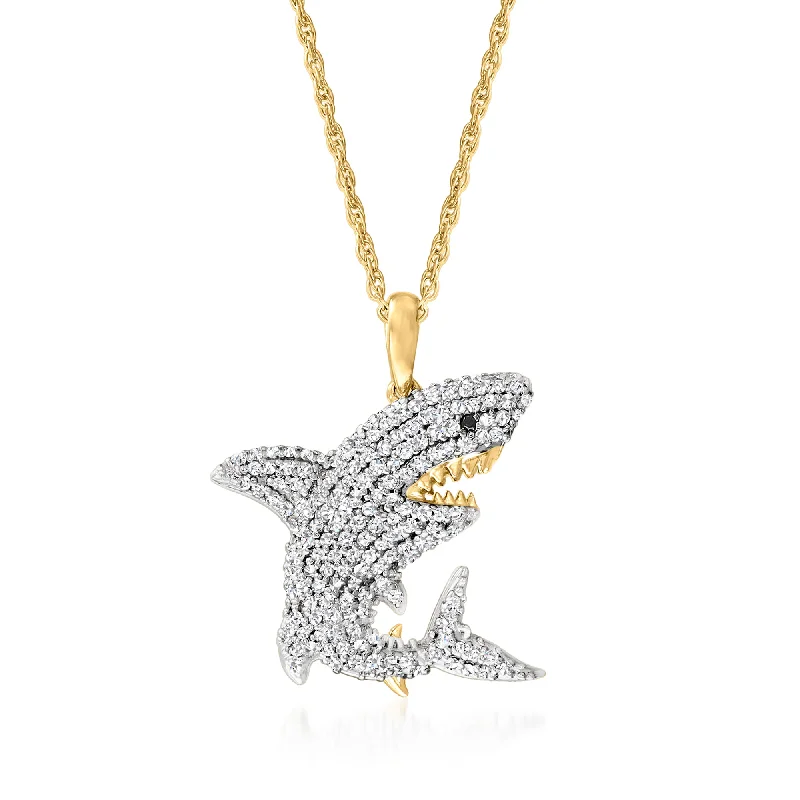 Timeless Jewelry At Special Discount Rates Ross-Simons Diamond Shark Pendant Necklace With Black Diamond Accent in 18kt Gold Over Sterling