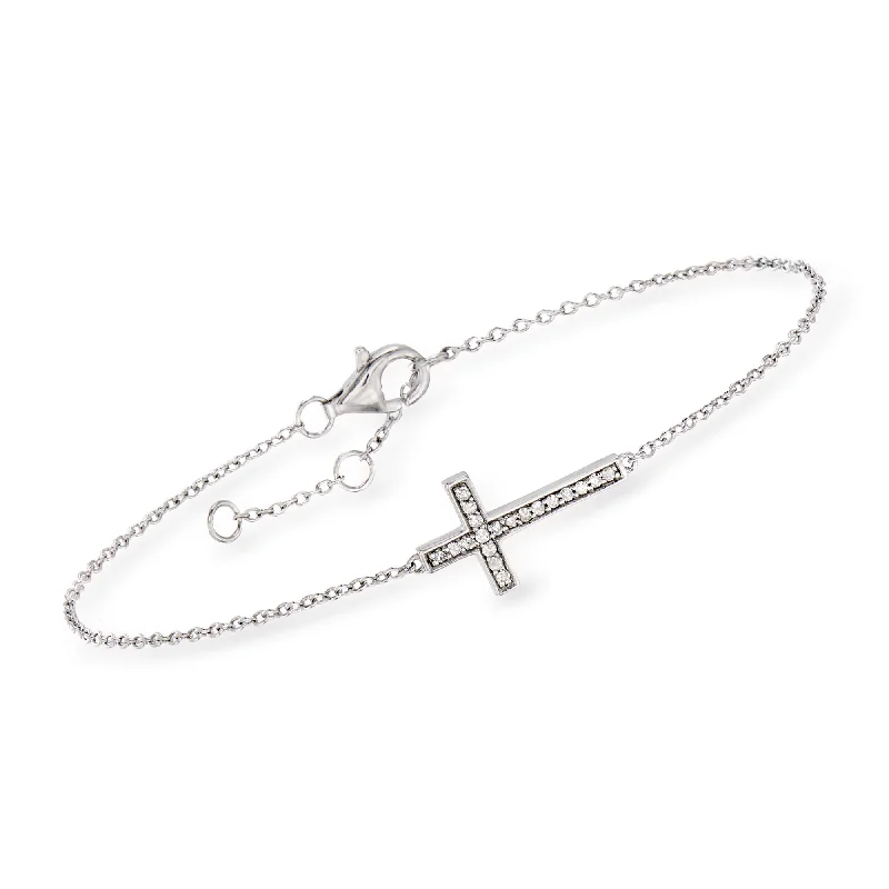 Make Your Outfit Shine With Discounted Jewelry Ross-Simons Diamond Sideways Cross Bracelet in Sterling Silver