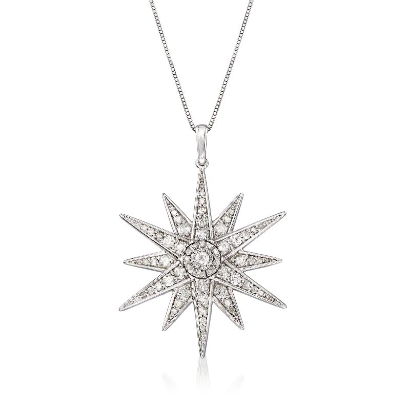 Exclusive Gemstone Jewelry Markdowns – Shop Now Ross-Simons Diamond Starburst Pendant Necklace in Sterling Silver