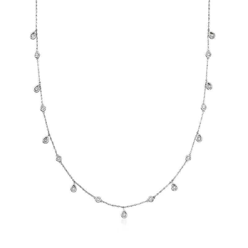 Limited-Stock Jewelry Sale – Once It's Gone, It's Gone Ross-Simons Diamond Station Drop Necklace in Sterling Silver