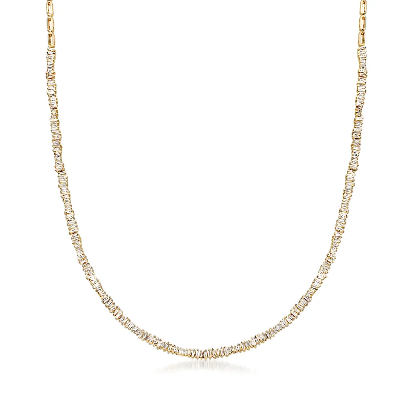 Ross-Simons Diamond Tapered Baguette Necklace in 14kt Yellow Gold