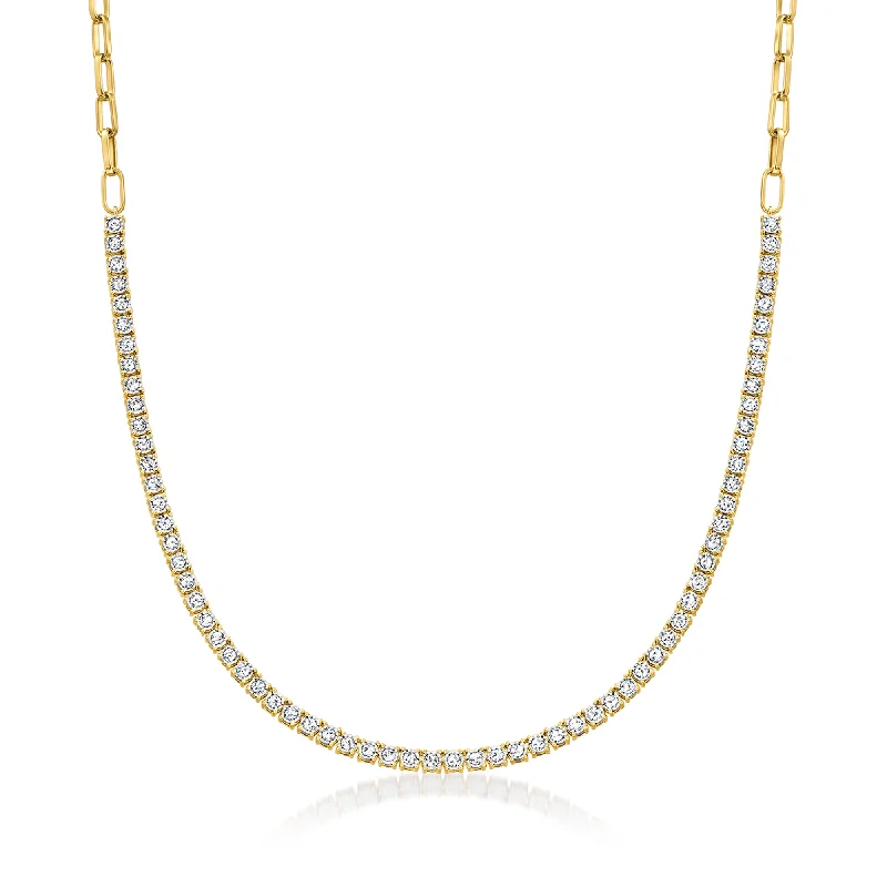 Elegant Designs, Unbeatable Discounts – Shop Jewelry Now Ross-Simons Diamond Tennis Paper Clip Link Necklace in 18kt Gold Over Sterling