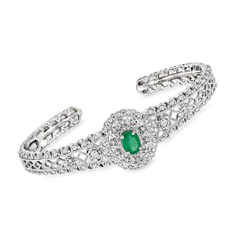 Your Perfect Accessory Now At The Best Price Ross-Simons Emerald and Diamond Cuff Bracelet in Sterling Silver Your Perfect Accessory Now At The Best Price Ross-Simons Emerald and Diamond Cuff Bracelet in Sterling Silver
