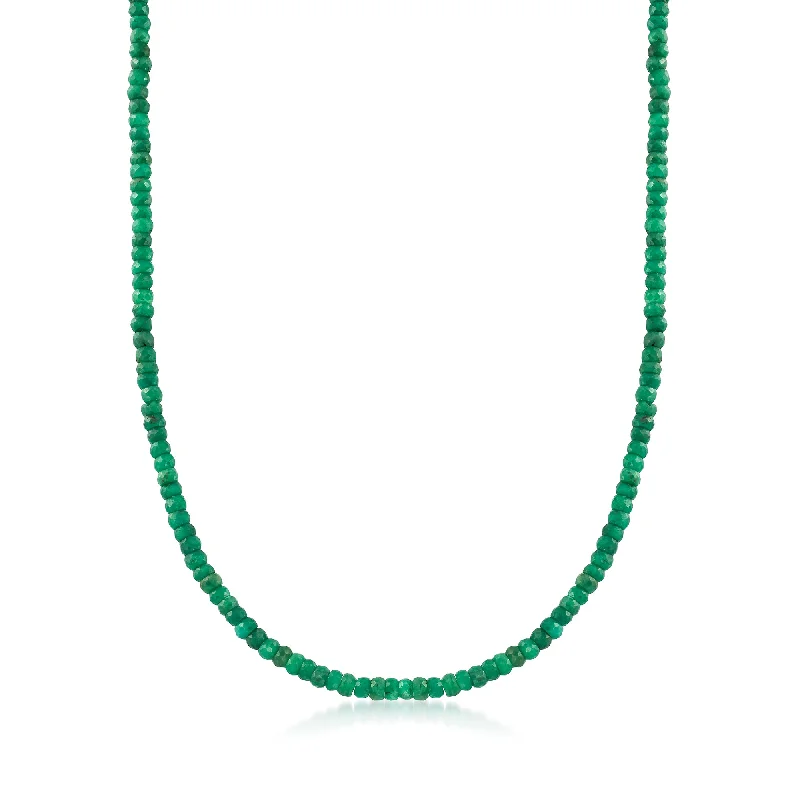 Ross-Simons Emerald Bead Necklace in 14kt Yellow Gold