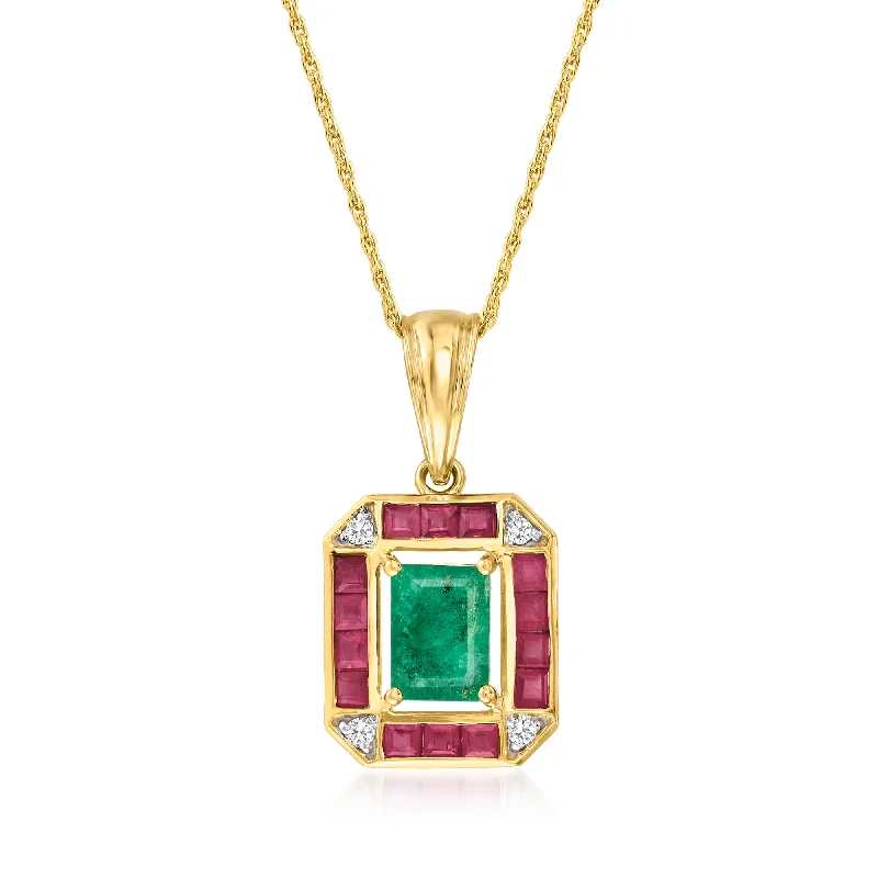 Timeless Elegance At Unbelievable Discounts Ross-Simons Emerald, . Ruby and Diamond-Accented Pendant Necklace in 14kt Yellow Gold