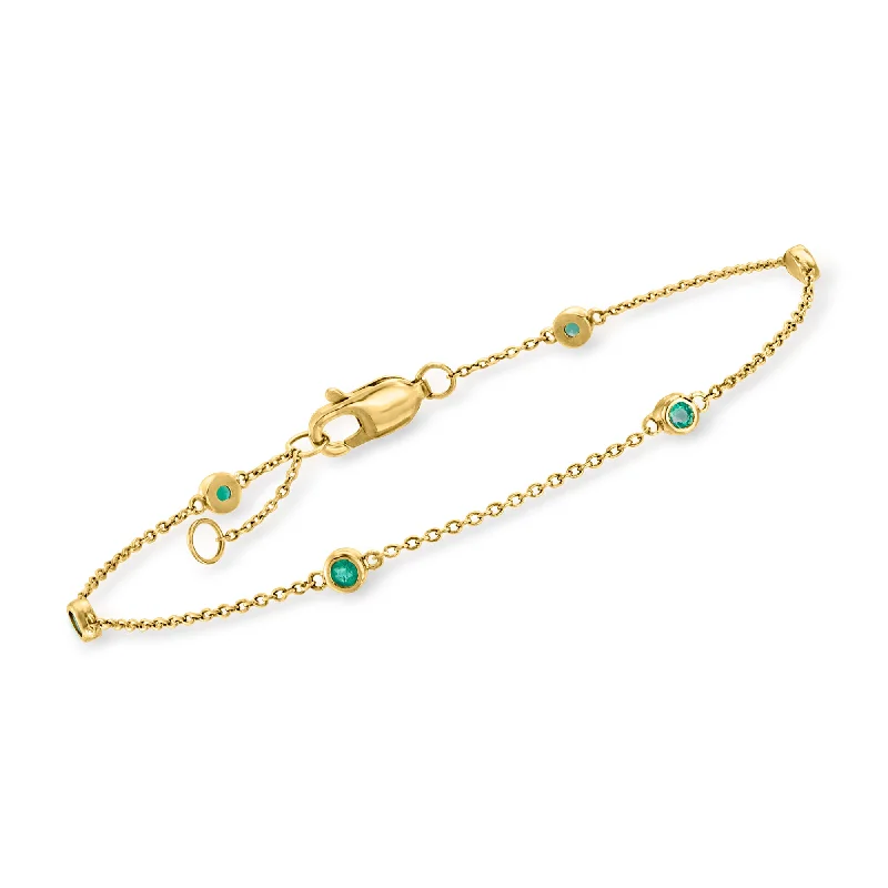 Shop Jewelry That Shines Without The High Price Ross-Simons Emerald Station Bracelet in 14kt Yellow Gold