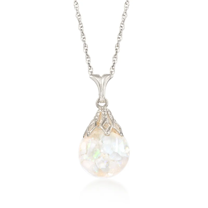 Ross-Simons Floating Opal Pendant Necklace in 14kt White Gold