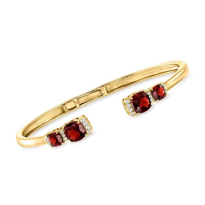 Ross-Simons Garnet and . White Topaz Cuff Bracelet in 18kt Gold Over Sterling