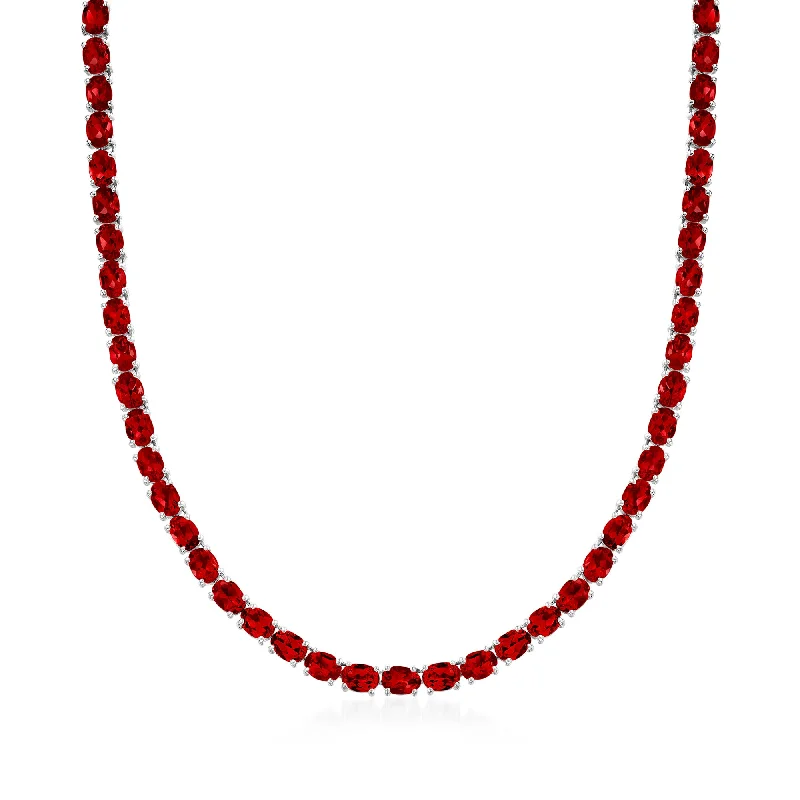 Ross-Simons Garnet Tennis Necklace in Sterling Silver