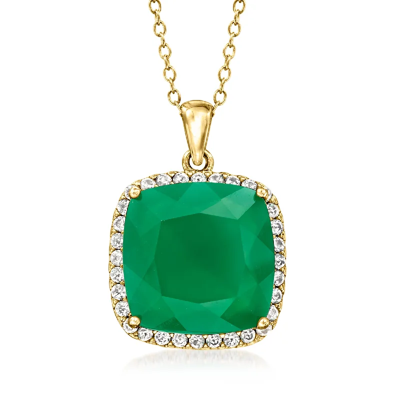 Ross-Simons Green Chalcedony Pendant Necklace With . White Zircon in 18kt Gold Over Sterling