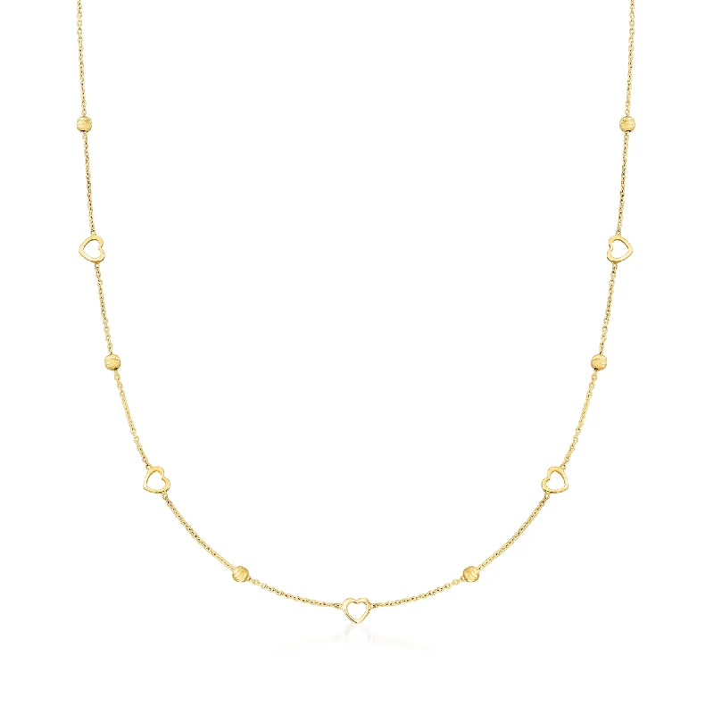 Jewelry Deals That Outshine The Rest Ross-Simons Italian 14kt Yellow Gold Bead and Heart Station Necklace