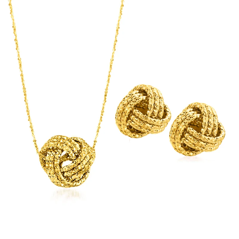 Fashion-Forward Jewelry At Incredible Prices Ross-Simons Italian 14kt Yellow Gold Love Knot Jewelry Set: Necklace and Stud Earrings