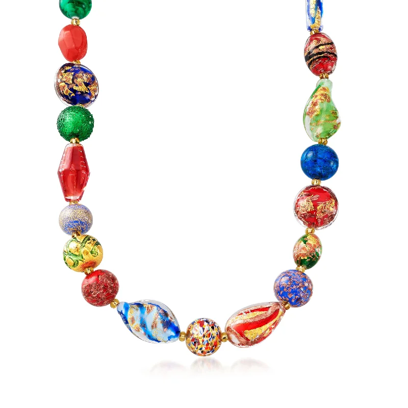 Ross-Simons Italian 4-18mm Multicolored Murano Glass Bead Necklace With 18kt Gold Over Sterling