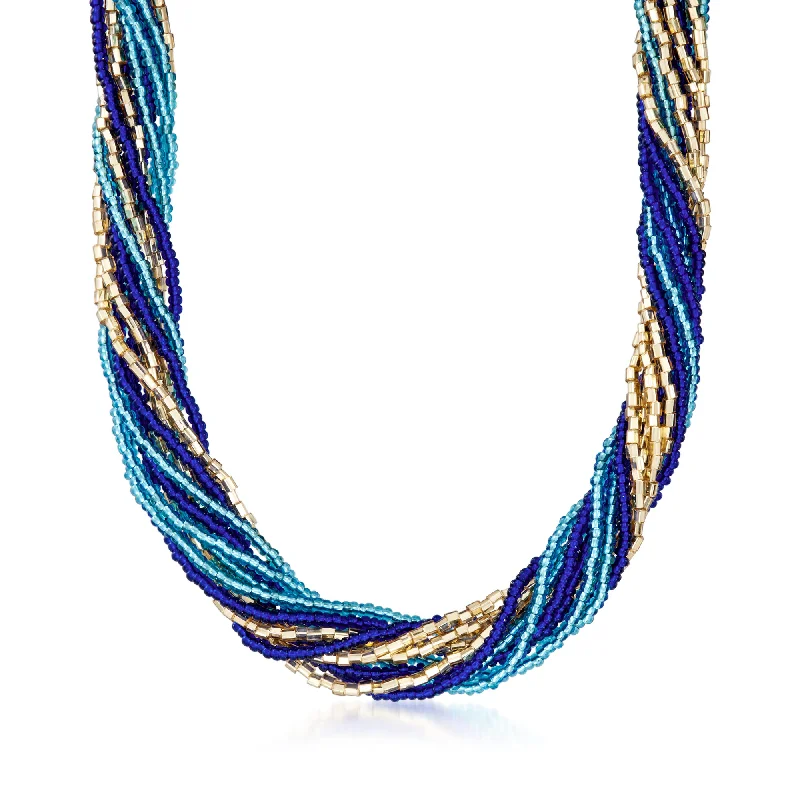Trending Jewelry Now Available At Exclusive Prices Ross-Simons Italian Blue and Golden Murano Glass Bead Torsade Necklace With 18kt Gold Over Sterling