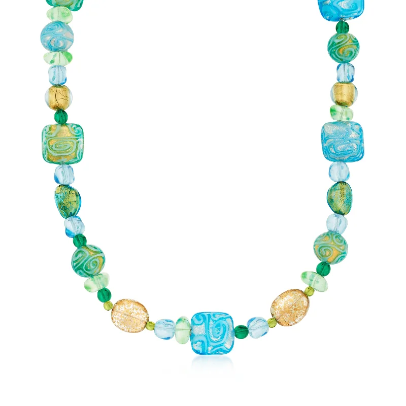 Exclusive Jewelry Bundles At Discounted Rates Ross-Simons Italian Blue and Green Patterned Murano Glass Bead Necklace With 18kt Gold Over Sterling