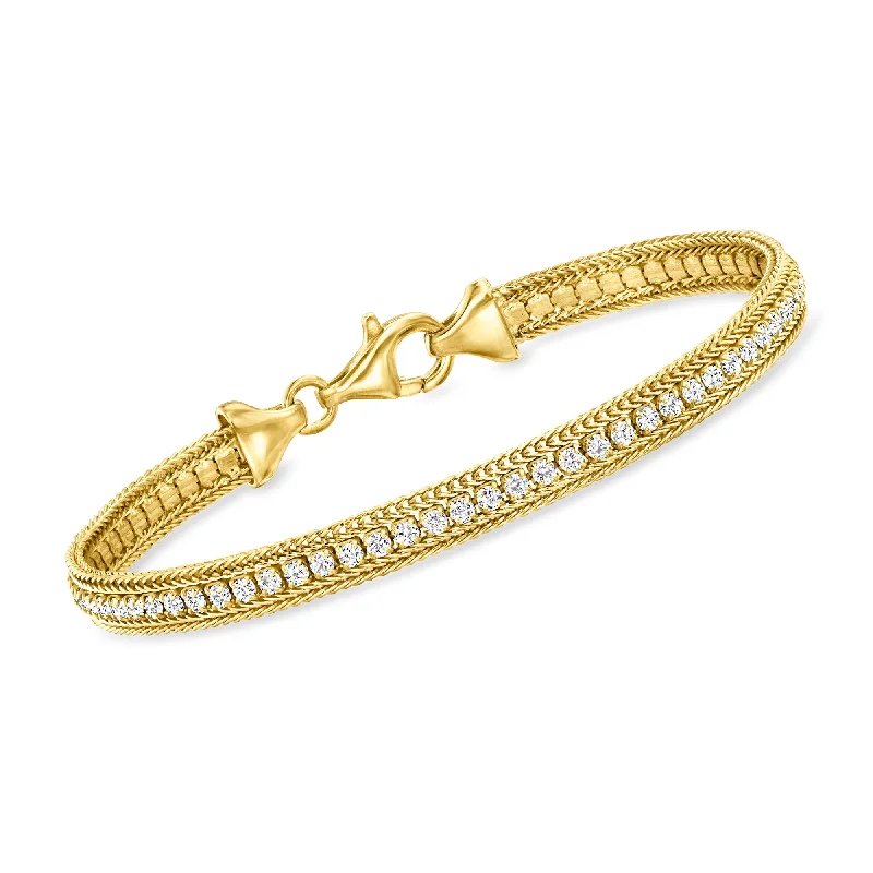 Huge Savings On Timeless Jewelry Collections Ross-Simons Italian CZ Foxtail-Link Bracelet in 18kt Gold Over Sterling