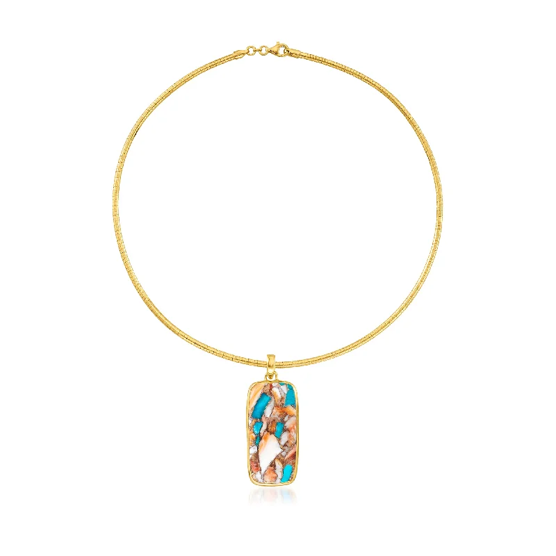 Ross-Simons Kingman Turquoise Necklace in 18kt Gold Over Sterling