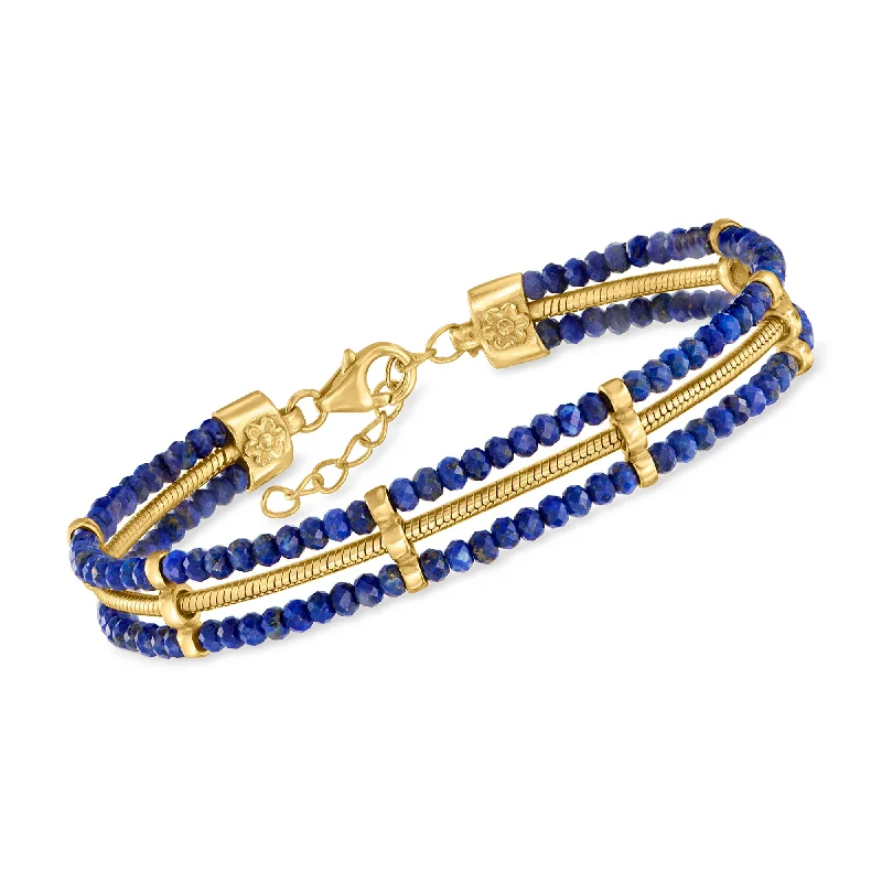 Breathtaking Jewelry, Breathtaking Prices Ross-Simons Lapis Bead and Snake-Chain Bracelet in 18kt Gold Over Sterling