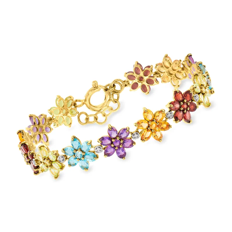 Shop Stylish Jewelry Now And Save Big Ross-Simons Multi-Gemstone Flower Bracelet in 18kt Gold Over Sterling Shop Stylish Jewelry Now And Save Big Ross-Simons Multi-Gemstone Flower Bracelet in 18kt Gold Over Sterling
