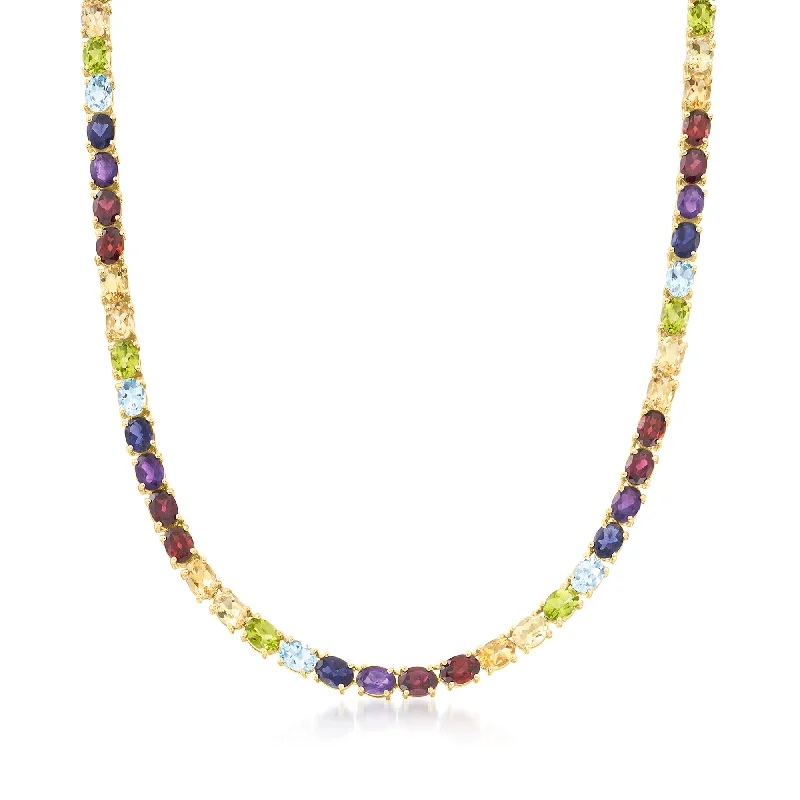 Shop Jewelry That Shines Without The High Price Ross-Simons Multi-Gemstone Tennis Necklace in 18kt Gold Over Sterling