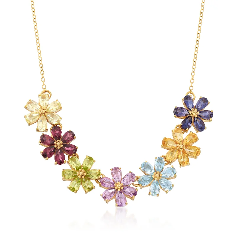 Buy More, Save More – Special Jewelry Discounts Ross-Simons Multi-Stone Flower Necklace in 18kt Gold Over Sterling