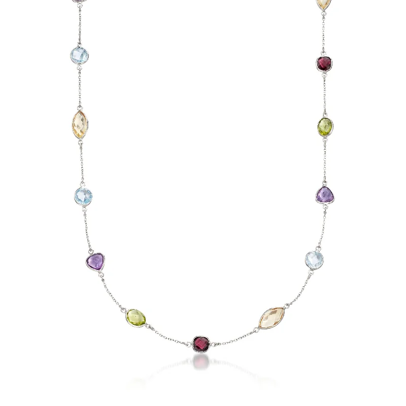 Ross-Simons Multi-Stone Station Necklace in Sterling Silver