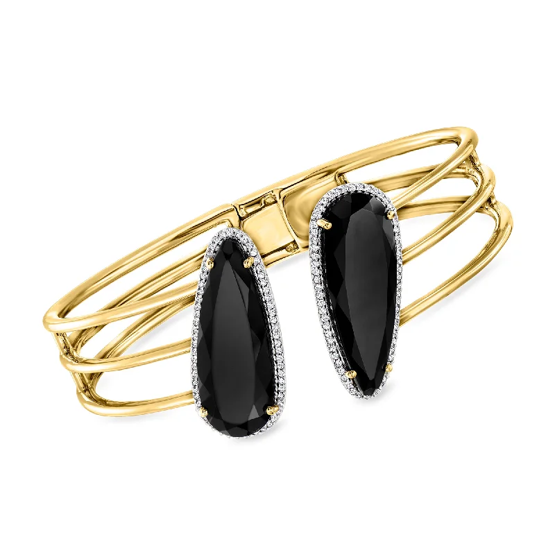 Last Chance To Shop High-End Jewelry At Markdown Prices Ross-Simons Onyx and White Topaz Cuff Bracelet in 18kt Gold Over Sterling Last Chance To Shop High-End Jewelry At Markdown Prices Ross-Simons Onyx and White Topaz Cuff Bracelet in 18kt Gold Over Sterling