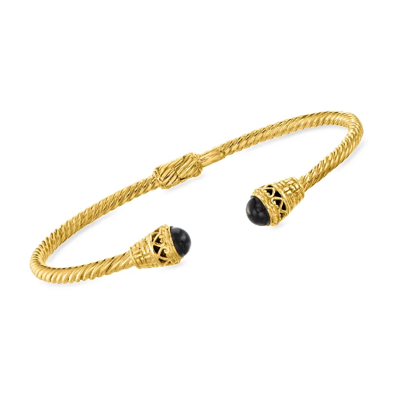 Timeless Elegance, Temporary Discounts – Act Fast Ross-Simons Onyx Twisted Cuff Bracelet in 18kt Gold Over Sterling Timeless Elegance, Temporary Discounts – Act Fast Ross-Simons Onyx Twisted Cuff Bracelet in 18kt Gold Over Sterling